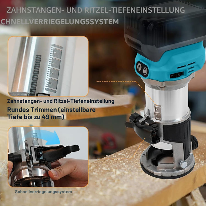 Akku Oberfräse für Makita 18 V Akku, 800 W Bürstenloser Oberfräse Trimmer Einhandfräse Kantenfräser