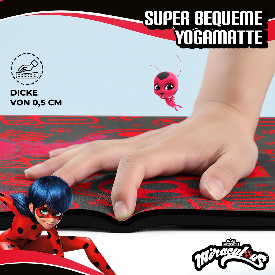 Miraculous Offiziell – Kinder Yoga- & Gymnastikmatte Ladybug & Tikki (60 × 150 × 0,5 cm) – Rutschfes