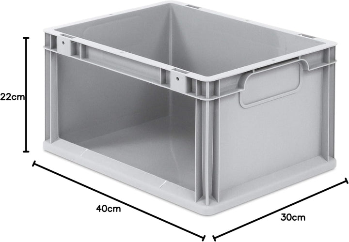 aidB Eurobox NextGen Store Seite offen, 400x300x220 mm, robuste Regalbox mit Entnahmeöffnung, stapel