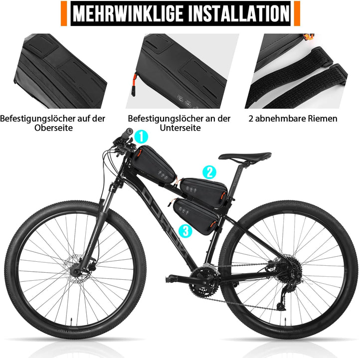 Fahrrad Rahmentasche, 3 Wege Installation Fahrradtasche Rahmen Oberrohrtasche Dreieckstasche mit Zwe