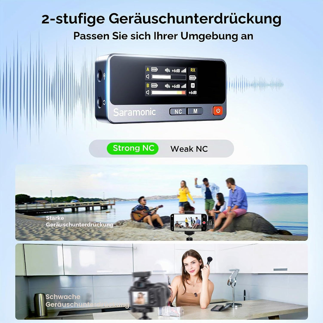 Saramonic Air Wirelss Lavalier Mikrofon Handy (2 Sender, 1 USB-C Empfänger, Ladeschale), 48H Akku, M