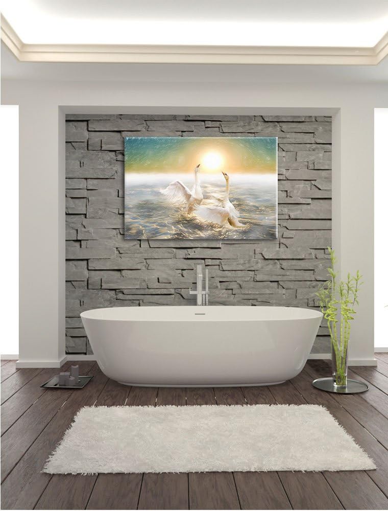 Pixxprint Schwäne im Meer als Leinwandbild/Grösse: 100x70 cm/Wandbild/Kunstdruck/fertig bespannt, 10