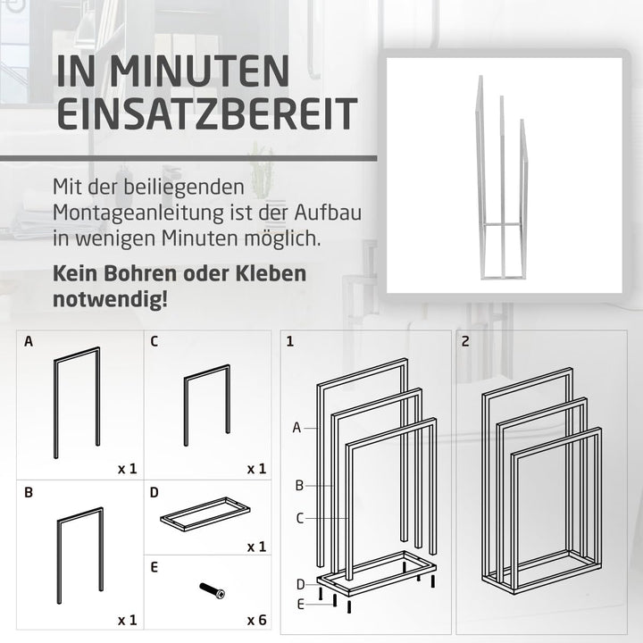 Amig - Verchromter freistehender Handtuchhalter mit 3 Metallstangen - Bodenständer für Badetücher -