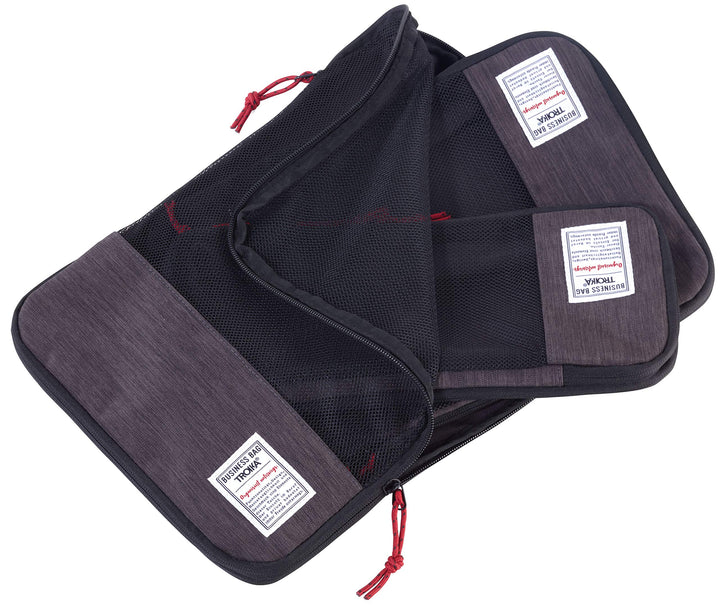 TROIKA Reise-Kompressionstaschen Set BUSINESS PACKING CUBES Packwürfel-Set 3 Packtaschen mit Reissve
