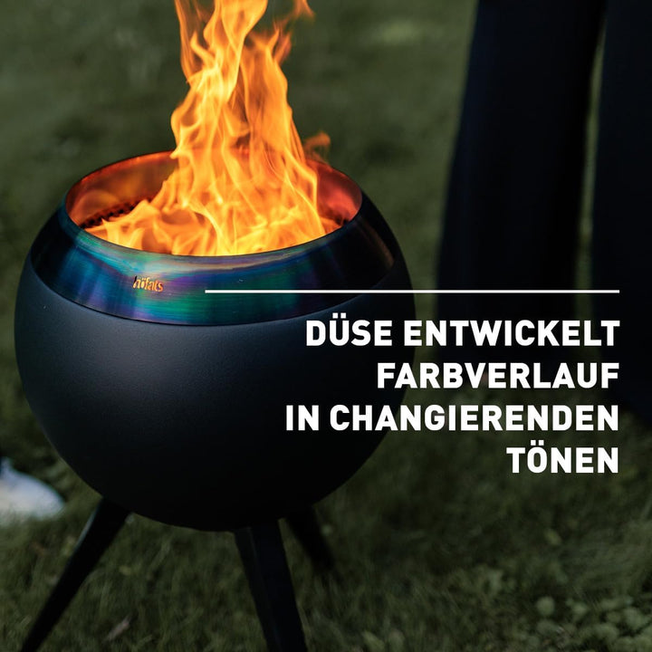 höfats - Moon 45 All Black Feuerschale mit hohem Fuss - emaillierter, raucharmer, schwarzer Feuerkor