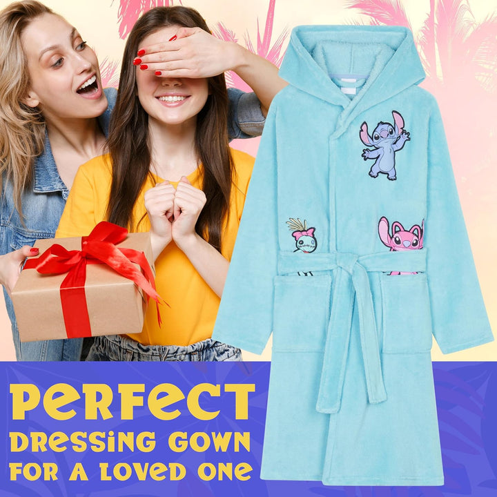 Disney Stitch Bademantel Kinder Mädchen, Morgenmantel mit Kapuze & Taschen - Geschenke für Mädchen &