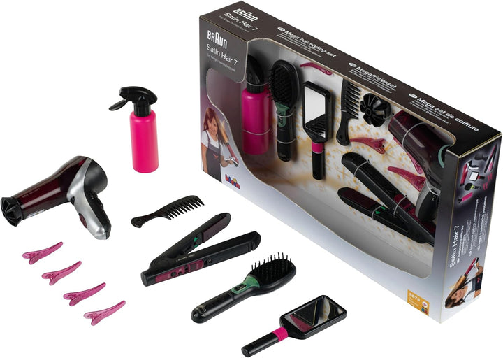 Theo Klein 5885 Klein 5873 Braun Satin Hair 7 Mega Set I Mit Haarglätter, Bürste und vielem mehr I B