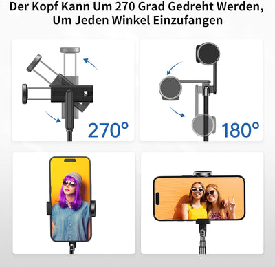 ATUMTEK Bluetooth Selfie-Stick Stativ, 3 in 1 Aluminium Selfie Stange, 360° Drehbar, mit Kabelloser