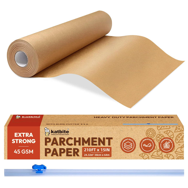 Katbite Ungebleichtes Pergamentpapier zum Backen, 38,1 cm x 64 m, 260 m², robustes Backpapier mit Gl