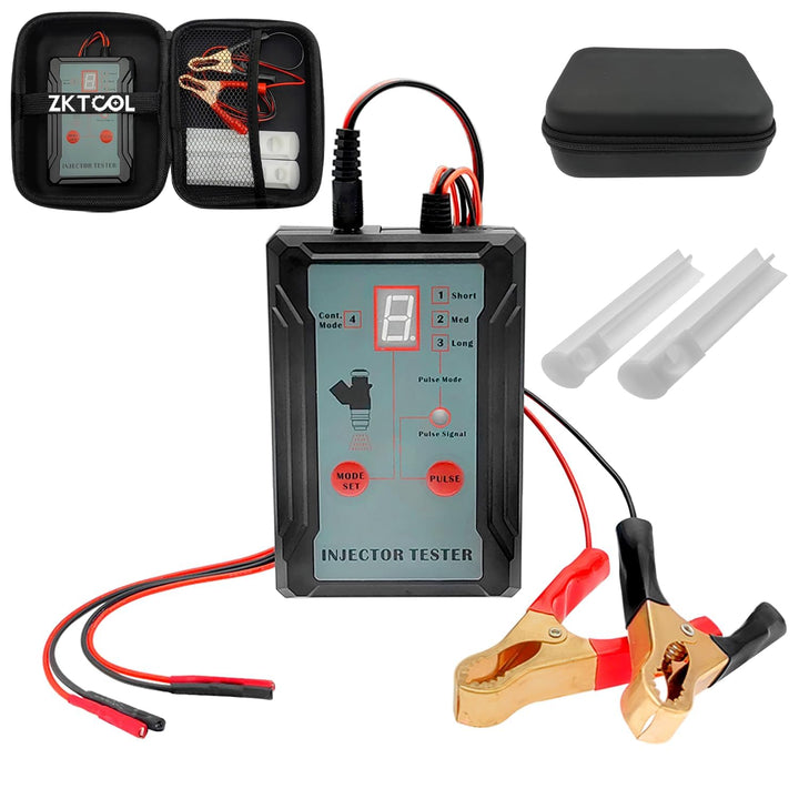 ZKTOOL Automotive Einspritzdüsen-Tester, 2 Düsenreinigungsadapter, 8 Impulsmodi, 12 V/5 V Ausgangsle