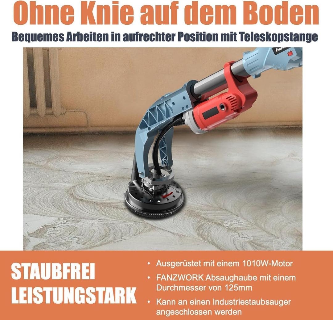 FANZWORK Betonschleifer 1010W mit Teleskopstange bis 1,20 m丨Inklusive Diamantschleiftopf 125mm und T