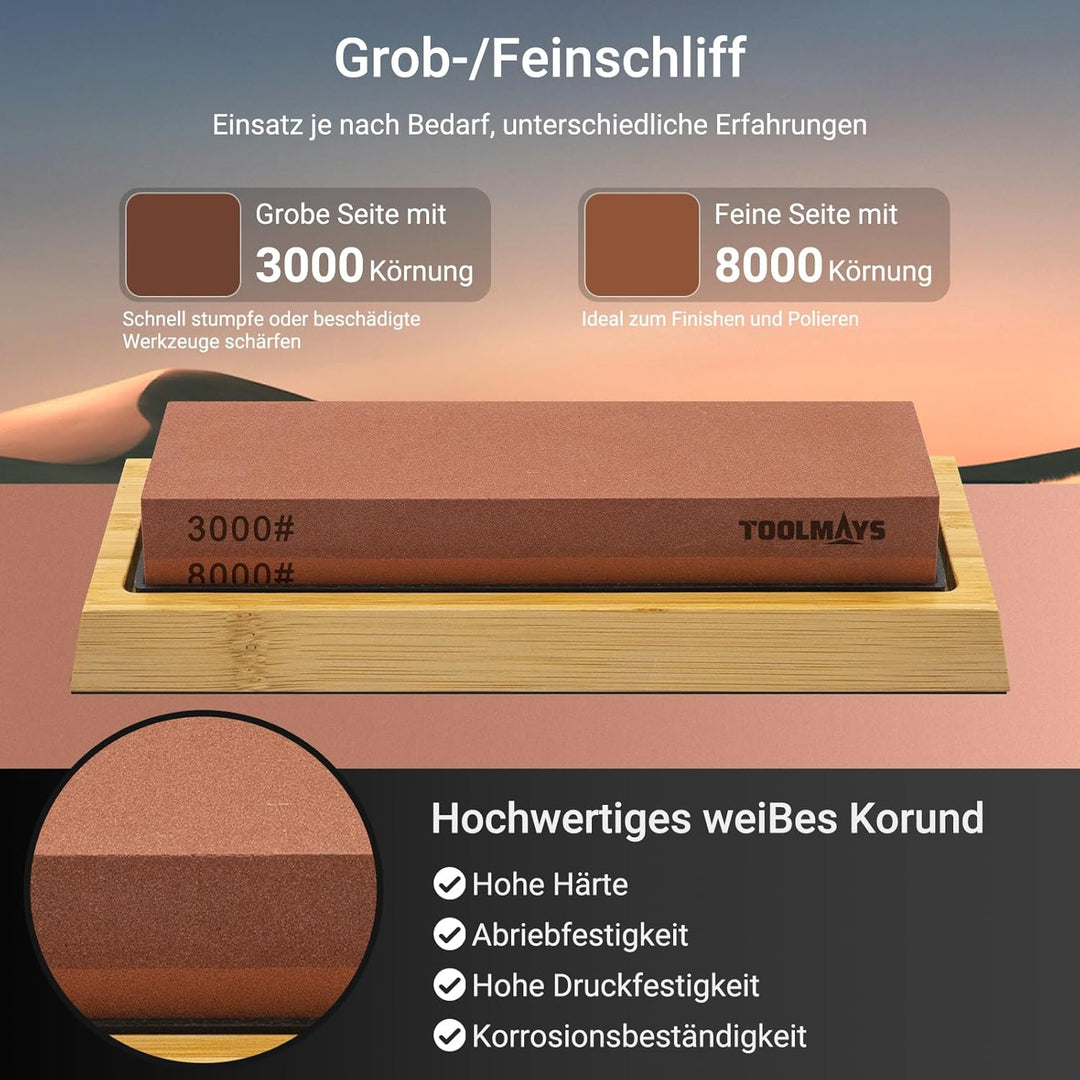 Schleifstein Set Körnung 3000/8000 Abziehstein, Japanischer Messerschärfer Stein mit Rutschfeste Bam