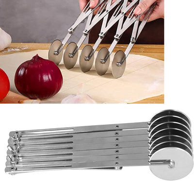 Teigroller, einstellbarer zeitsparender Edelstahl-Gebäckschneider für die Küche(Sieben Rundmesser)