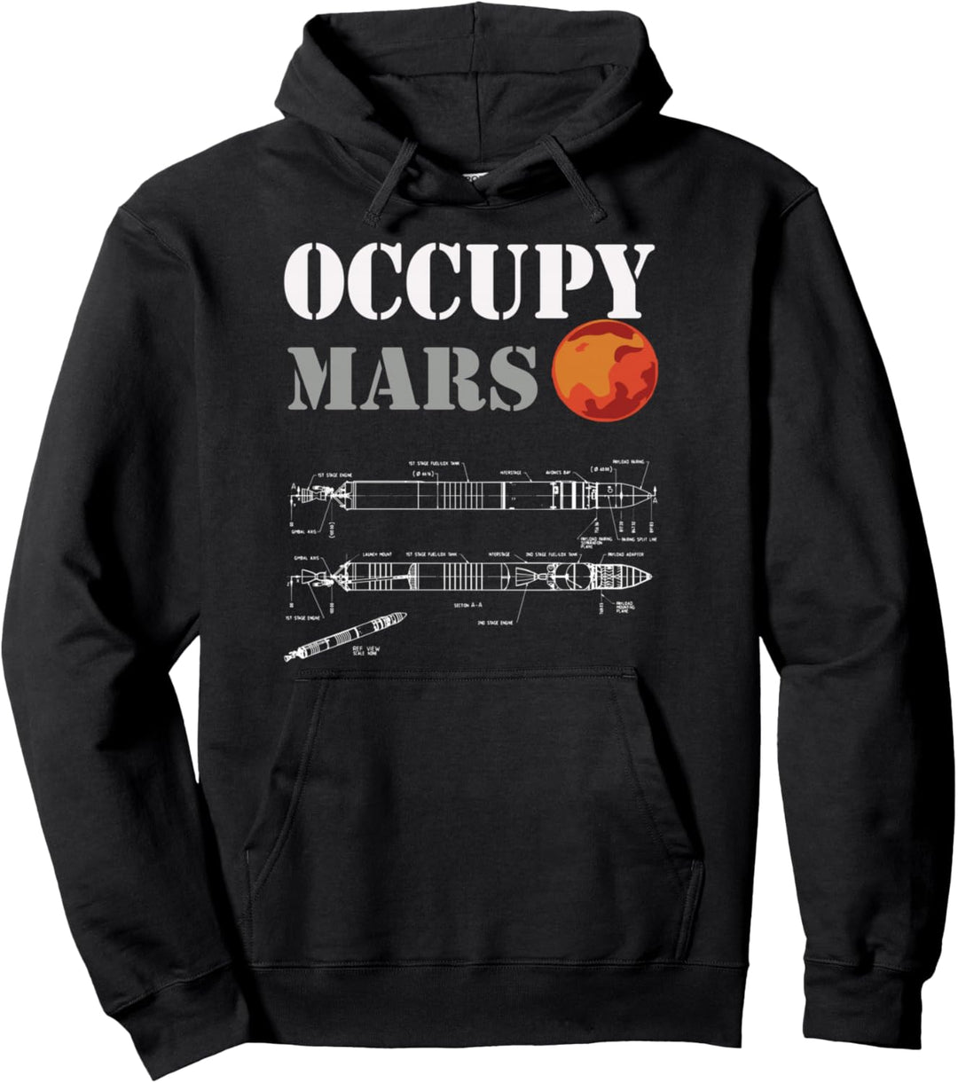 Occupy Mars Space Rocket blueprint Pullover Hoodie
