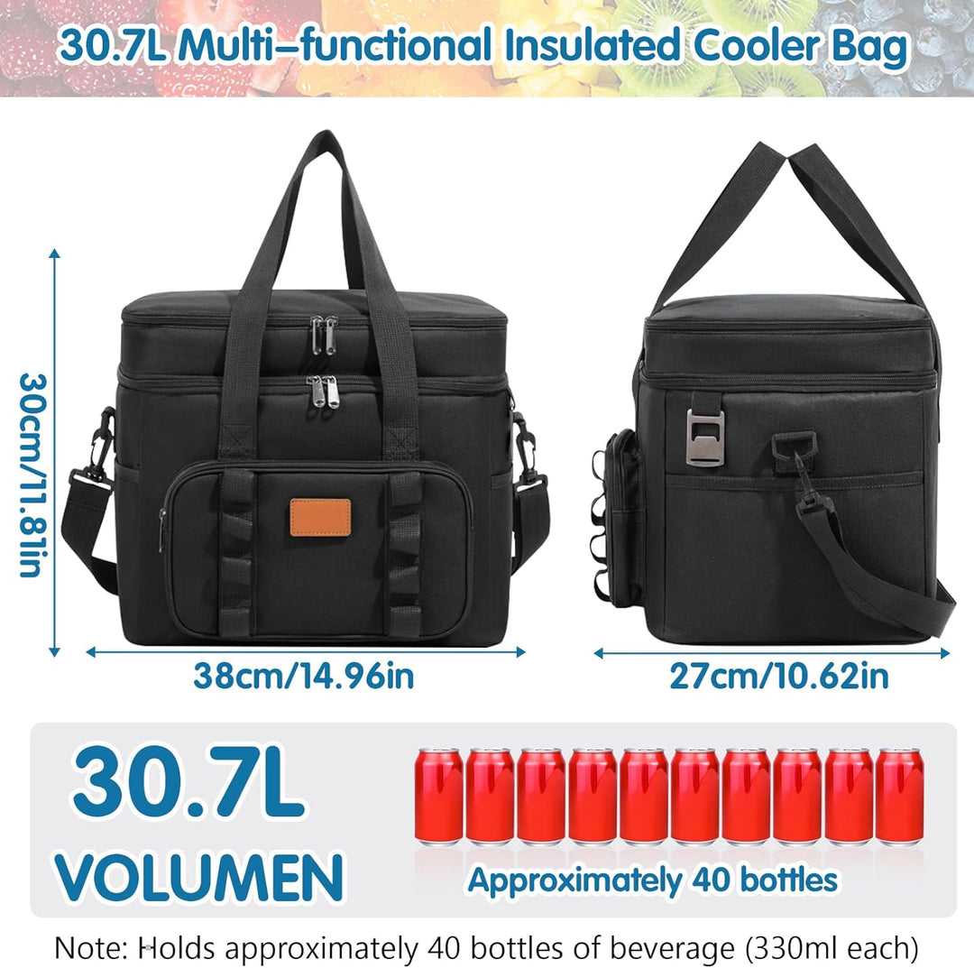 Kühltasche, 30.7L Doppel-Kühltasche Gross Faltbar, Thermotasche Hält Warm & Kalt, Picknicktasche mit