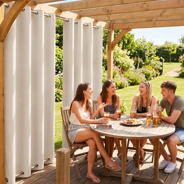 Rosnek Outdoor Vorhang Wetterfest Winddicht, Balkon Gardinen mit Ösen Oben & Unten, Blickdicht Wasse