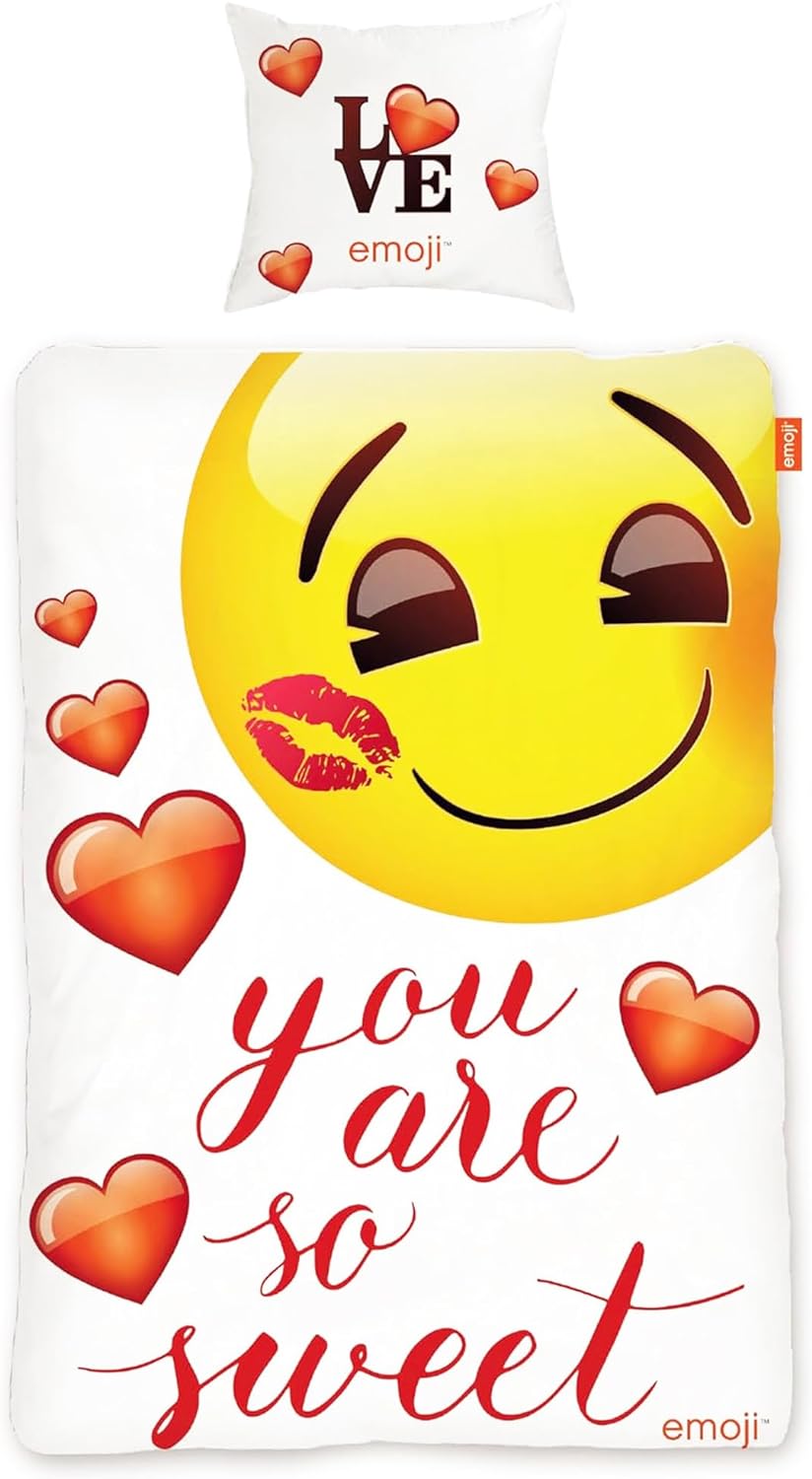 BERONAGE Original Emoji Wende Bettwäsche Sweet Hearts 135 cm x 200 cm + 80 cm x 80 cm Neu & Ovp - 10