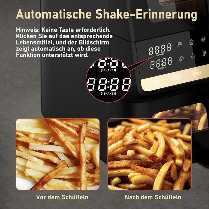Heissluftfritteuse 2 Kammern, 10L Airfryer (3.5+6.5L) 10-in-1 vertikale Doppelkammer mit Dual & Sync