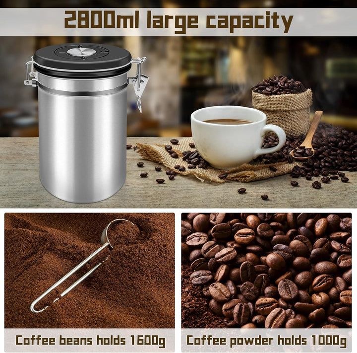 Shayson Kaffeedose 1kg Bohnen Kaffeedose Luftdicht 2800ml mit Löffel und Kalenderrad, Edelstahl Kaff
