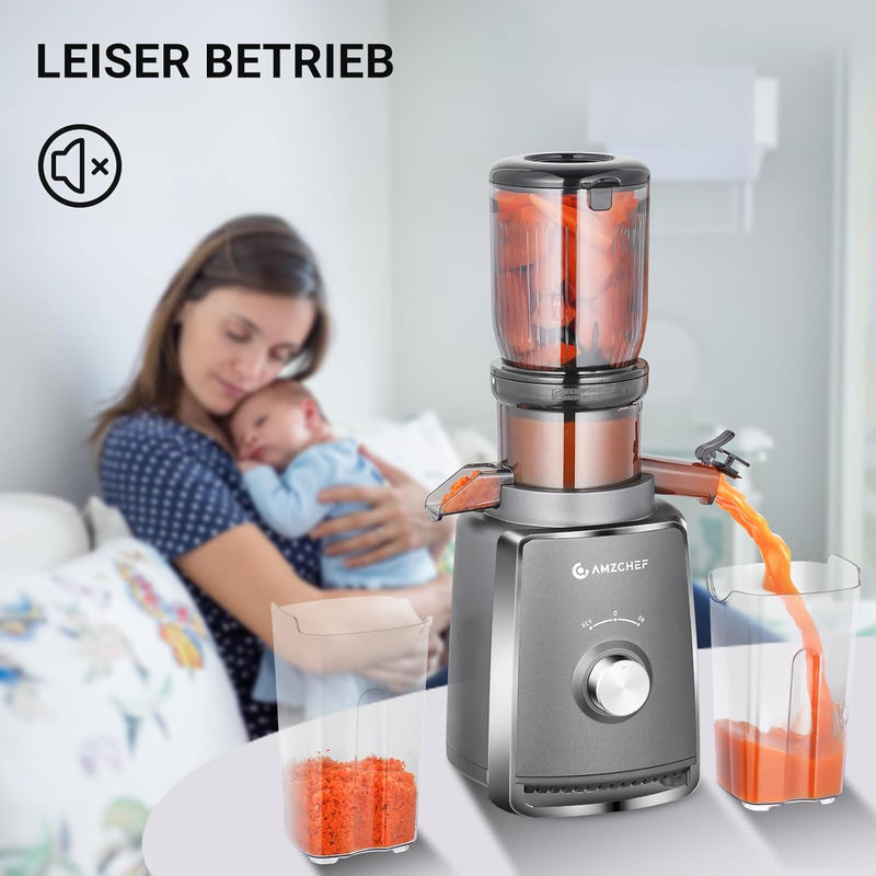 AMZCHEF Entsafter Slow Juicer 103MM Breiter Schacht - 250W Entsafter Gemüse und Obst Testsieger - Ka