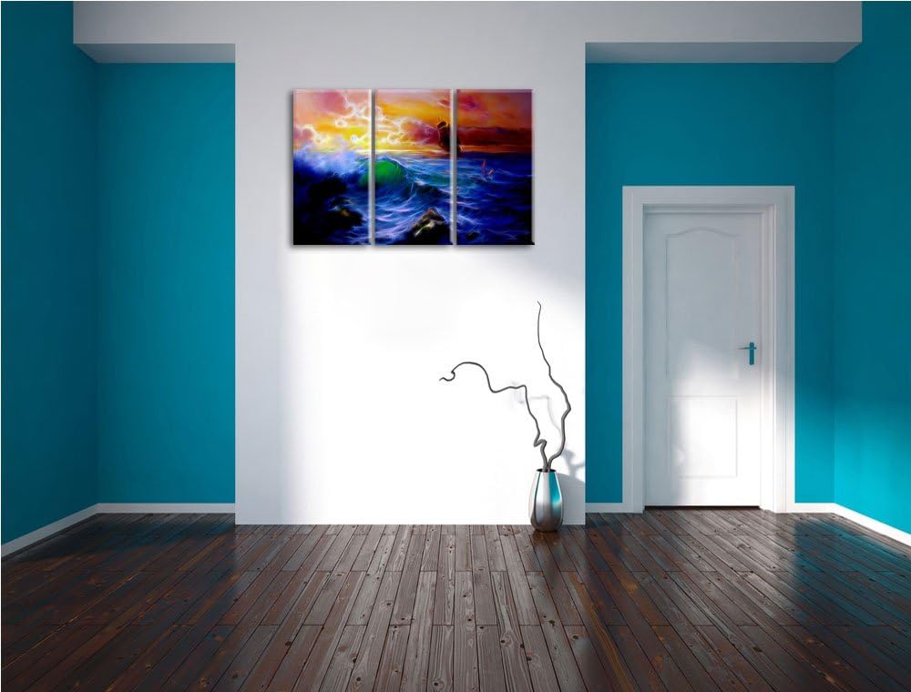 Dark Sturm über dem Meer Kunst Spezial 3-Teiler Leinwandbild 120x80 Bild auf Leinwand, XXL riesige B