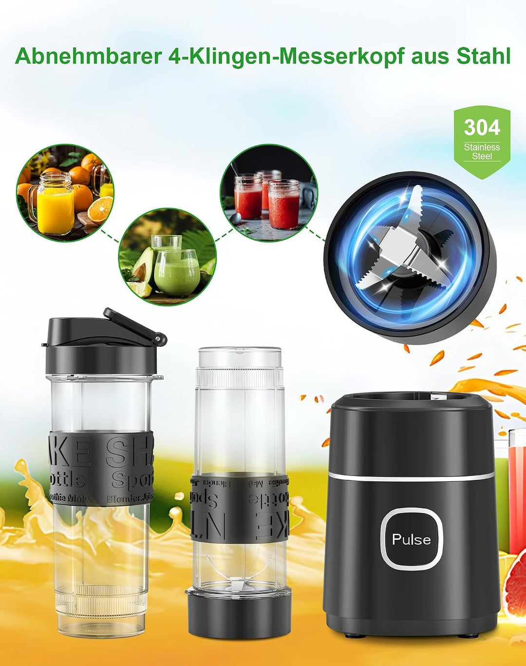 Mixer, Smoothie Maker, 500W Mini Standmixer mit 2x570ml Tritan BPA Freier Flasche, Tragbarer Edelsta