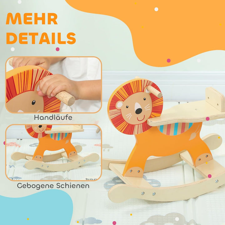 AIYAPLAY Schaukelpferd Holz, Kinder Schaukeltier mit Haltegriffen Schaukeltier Esel für Kinder von 2