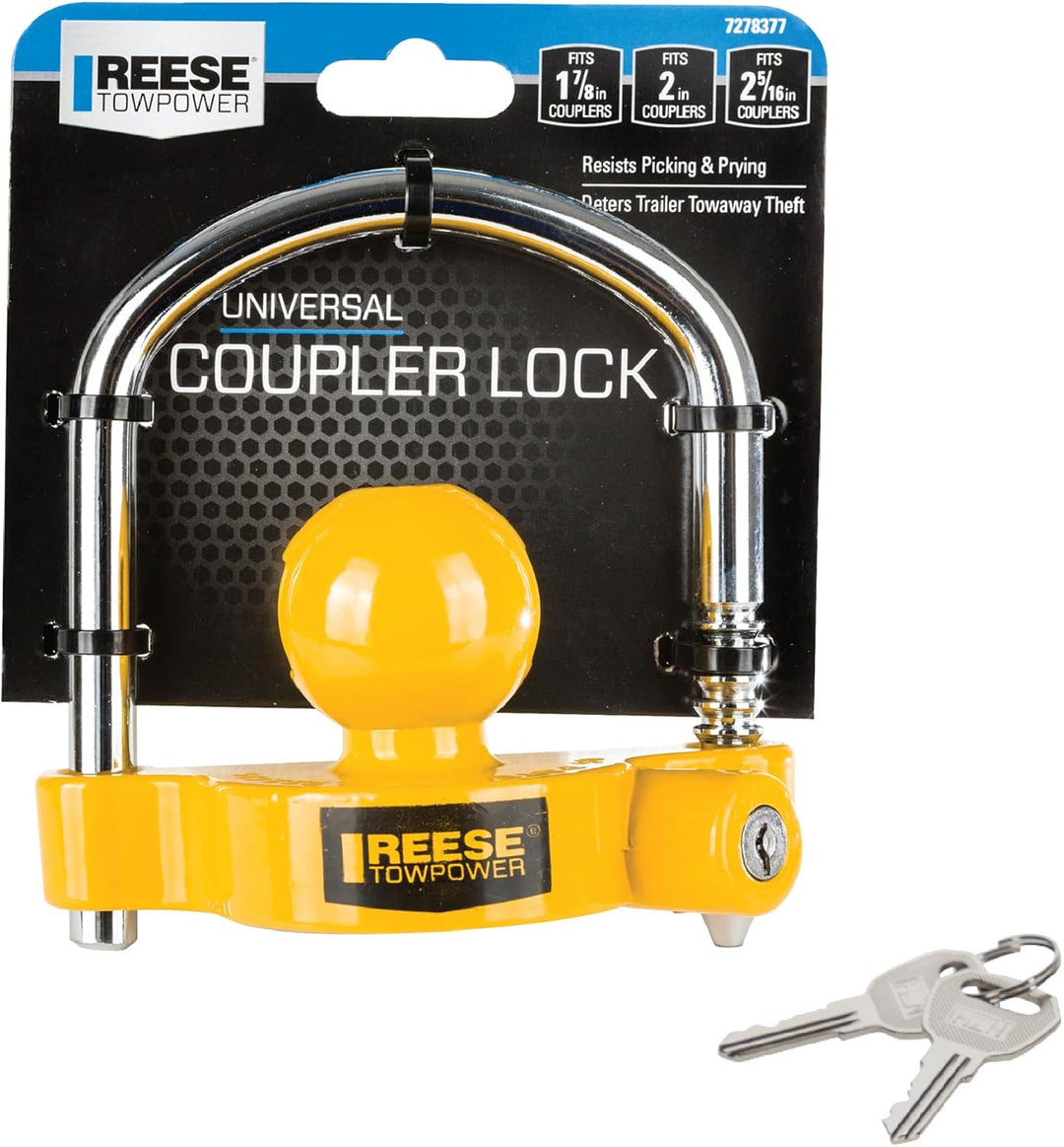 REESE Towpower 72783 Kupplungsschloss, verstellbare Aufbewahrungssicherheit, robuster Stahl, gelb un