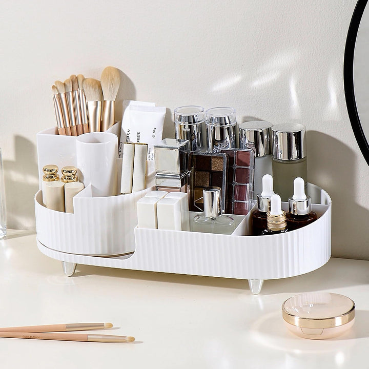 Make up Organizer 360° Drehbar, Grosser Bad Kosmetik Organizer mit Aufbewahrungsbox für Schminktisch