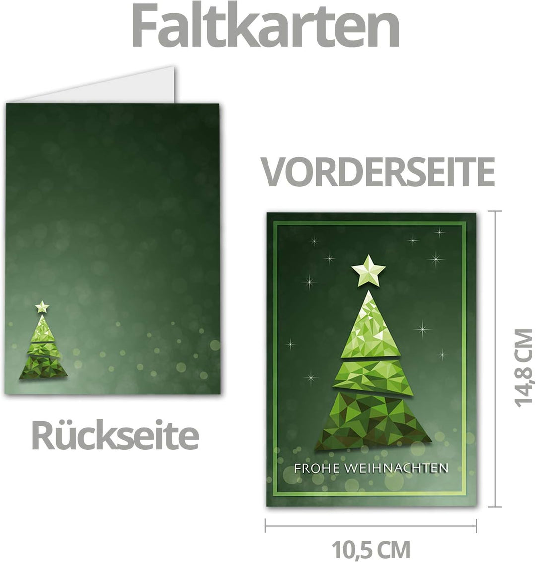 NEUSER PAPIER 75x Weihnachtskarten-Set DIN A6 mit grünem Weihnachtsbaum in Glasmosaik-Optik - Faltka
