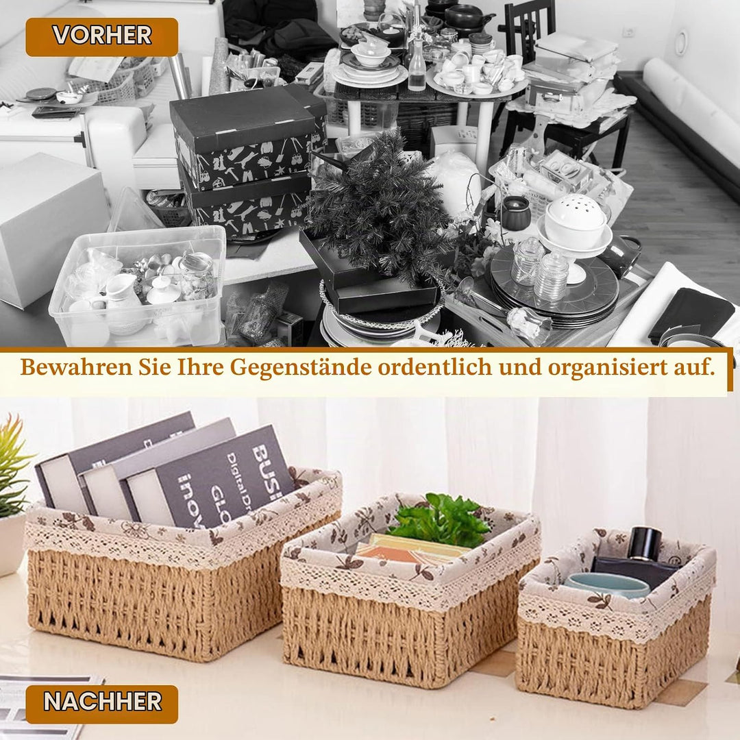 3 Pcs Aufbewahrungskorb Geflochten, 3 Grössen Geflochten Aufbewahrung Badezimmer Körbe, Aufbewahrung