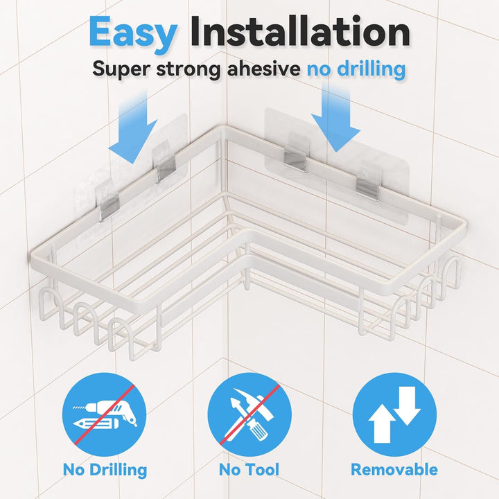 3 Stück Duschregal ohne bohren, Duschregal Ecke mit Haken, badezimmer organizer, shampoo halterung f