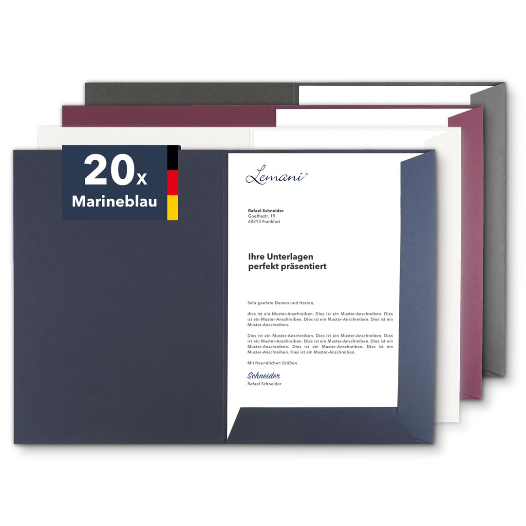 Präsentationsmappe A4 in Marineblau 20 Stück (wählbar) - erhältlich in 7 Farben - direkt vom Herstel