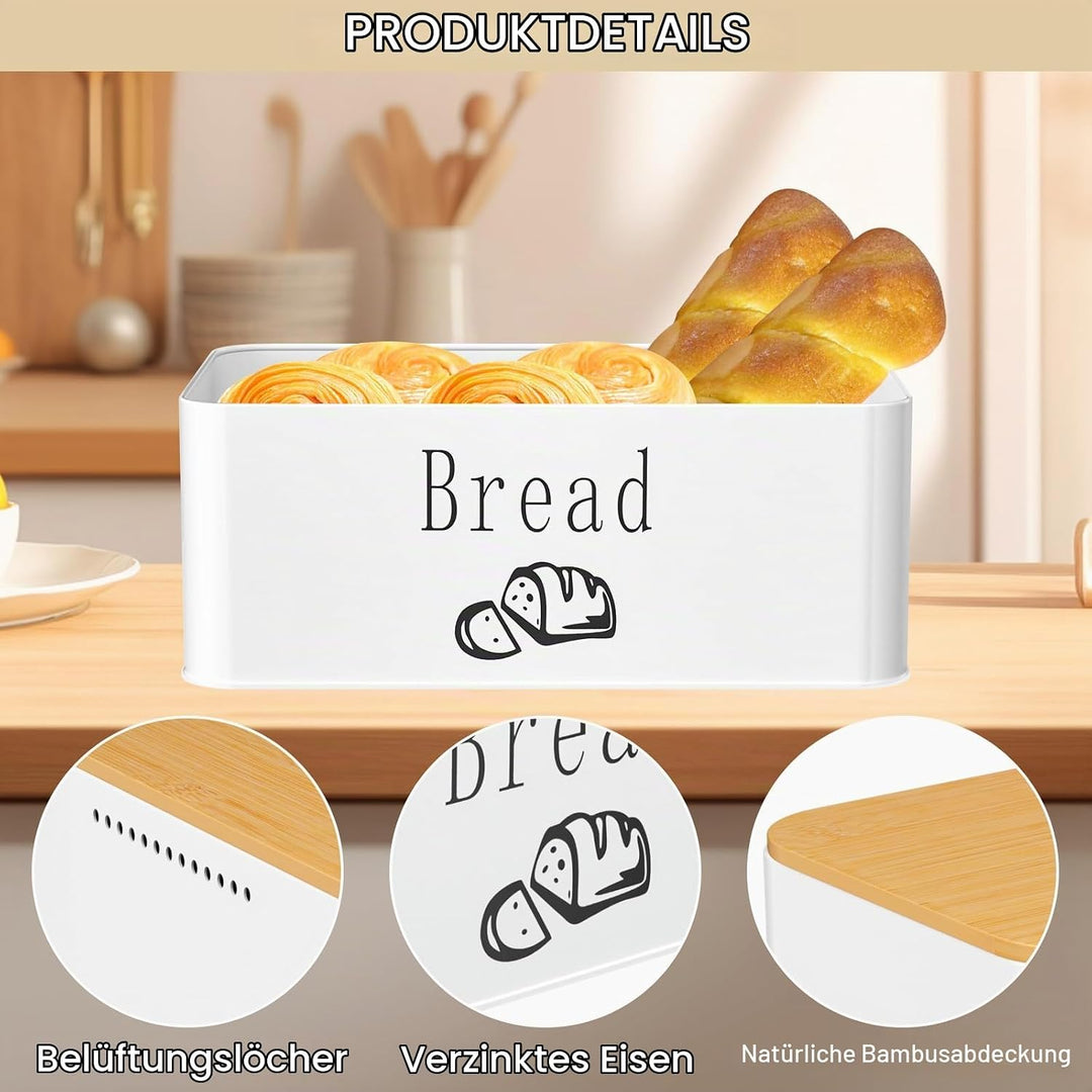 Brotkästen, Brotdose mit Hochwertigem Bambusdeckel, Kann Als Schneidebrett, Brotbox Aus Metall, für