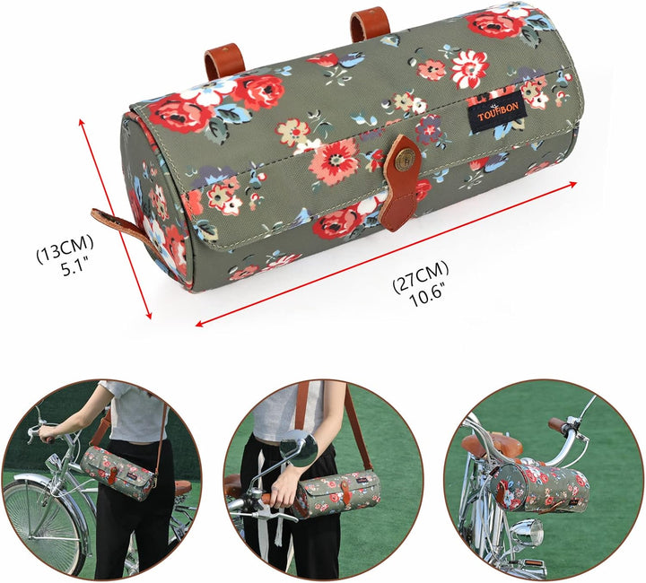 Tourbn Tourbon Fahrradtasche für Lenker, wasserdicht, Blumenmuster, T-LP00058-FL, 27*13 cm Grün (Blu