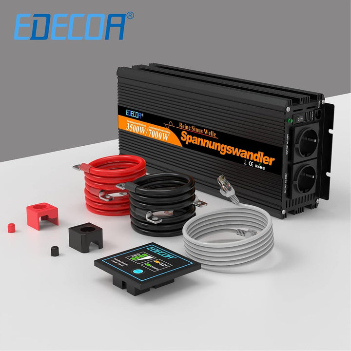 EDECOA Spannungswandler 3500w Reiner Sinus Wechselrichter 12v 230v mit 2X USB und Fernbedienung Span