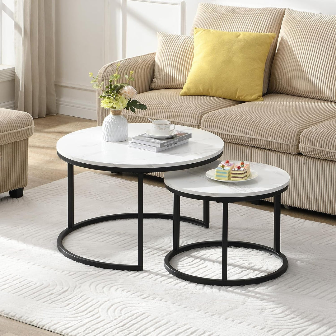 Couchtisch 2er Set, Moderne Couch Tisch mit Schwarz Metallgestell, Couchtisch Eiche, Couchtische Run