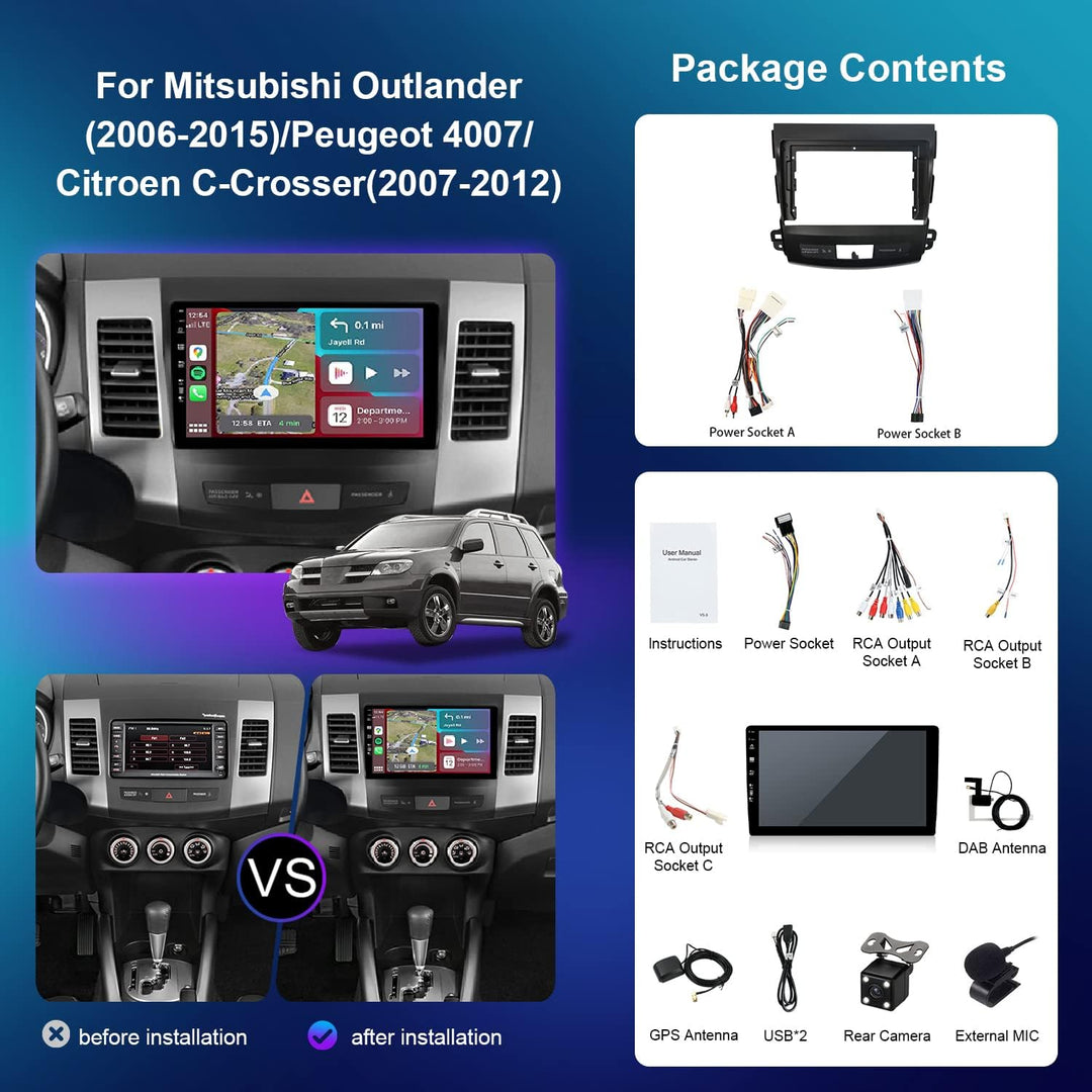 JOYX - Android 13 IPS Autoradio Passt für Mitsubishi Outlander (2008-2015) - Eingebaut DAB/DSP/Carpl
