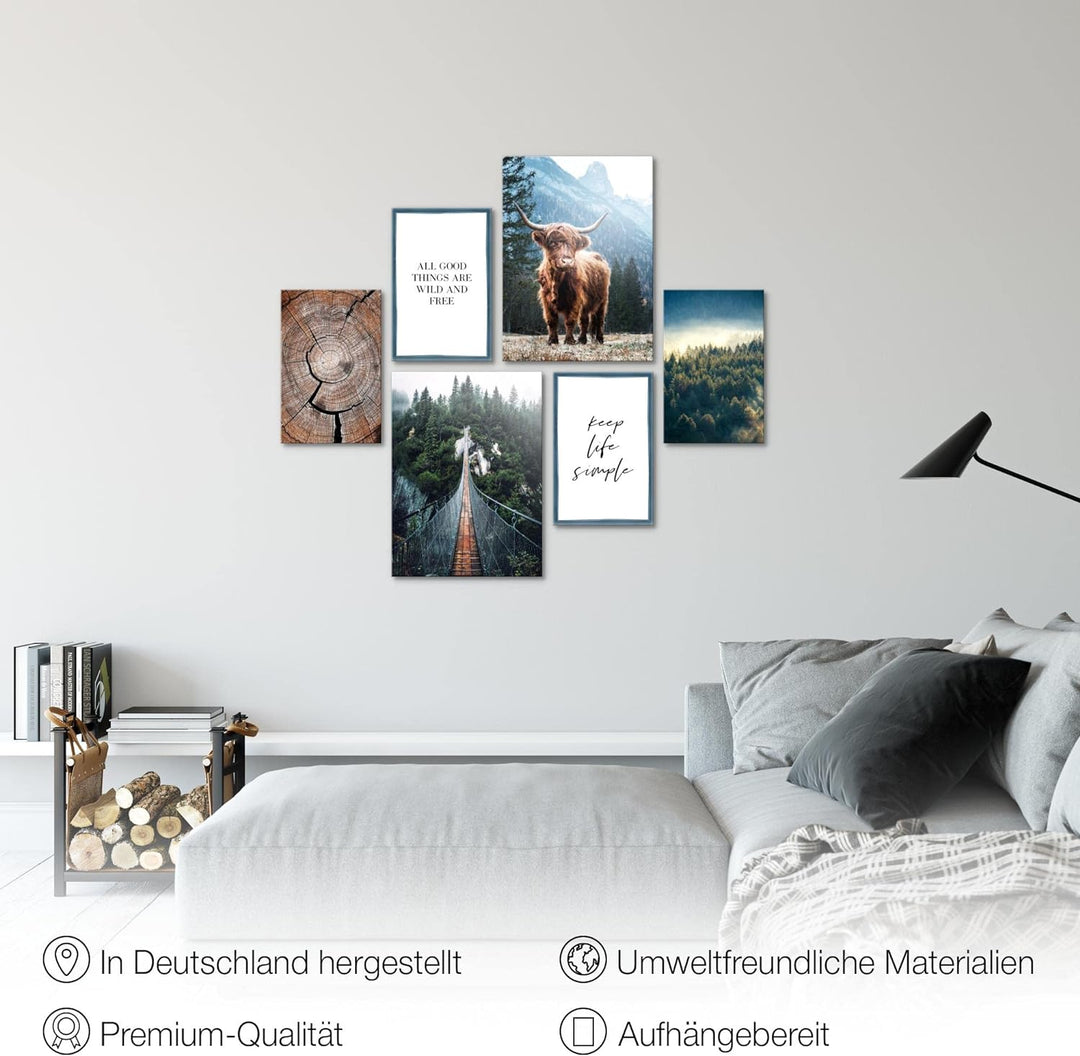 Novart Bilder Set - AUFHÄNGFERTIG - KEIN EXTRA RAHMEN BENÖTIGT - Landschaft Modern Natur Wald - Wohn