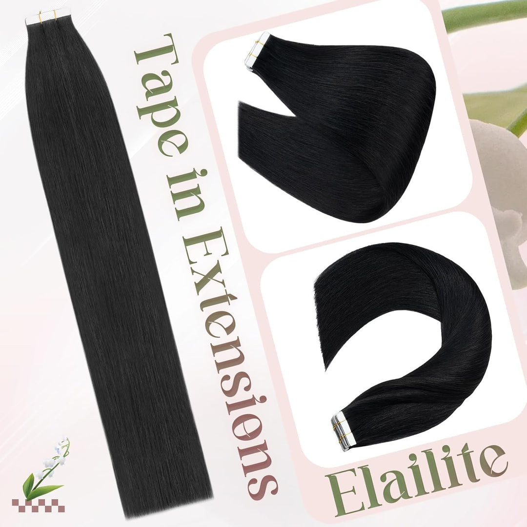 Elailite 10 Stück Tape Extensions Echthaar (15g) + 10 Pcs Invisible Klebeband Haarverlängerung Klebe