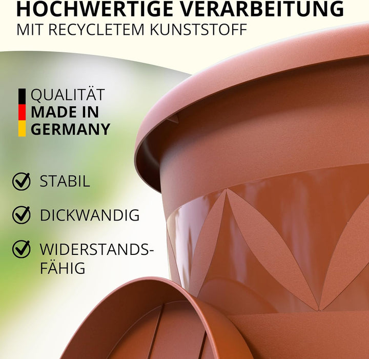 Plastard 10er Set Blumentöpfe mit Untersetzer 30 cm Durchmesser Terrakotta runder Pflanzkübel aus Ku