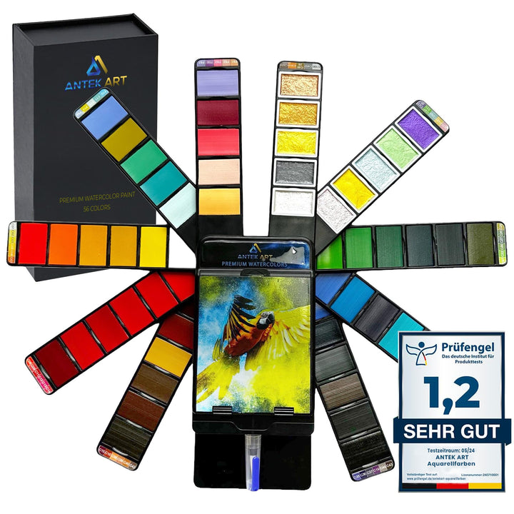 ANTEK ART Aquarellfarben Set Premium (inkl. Metallische Glitzer Aquarell Farben), in Einem Tragbaren