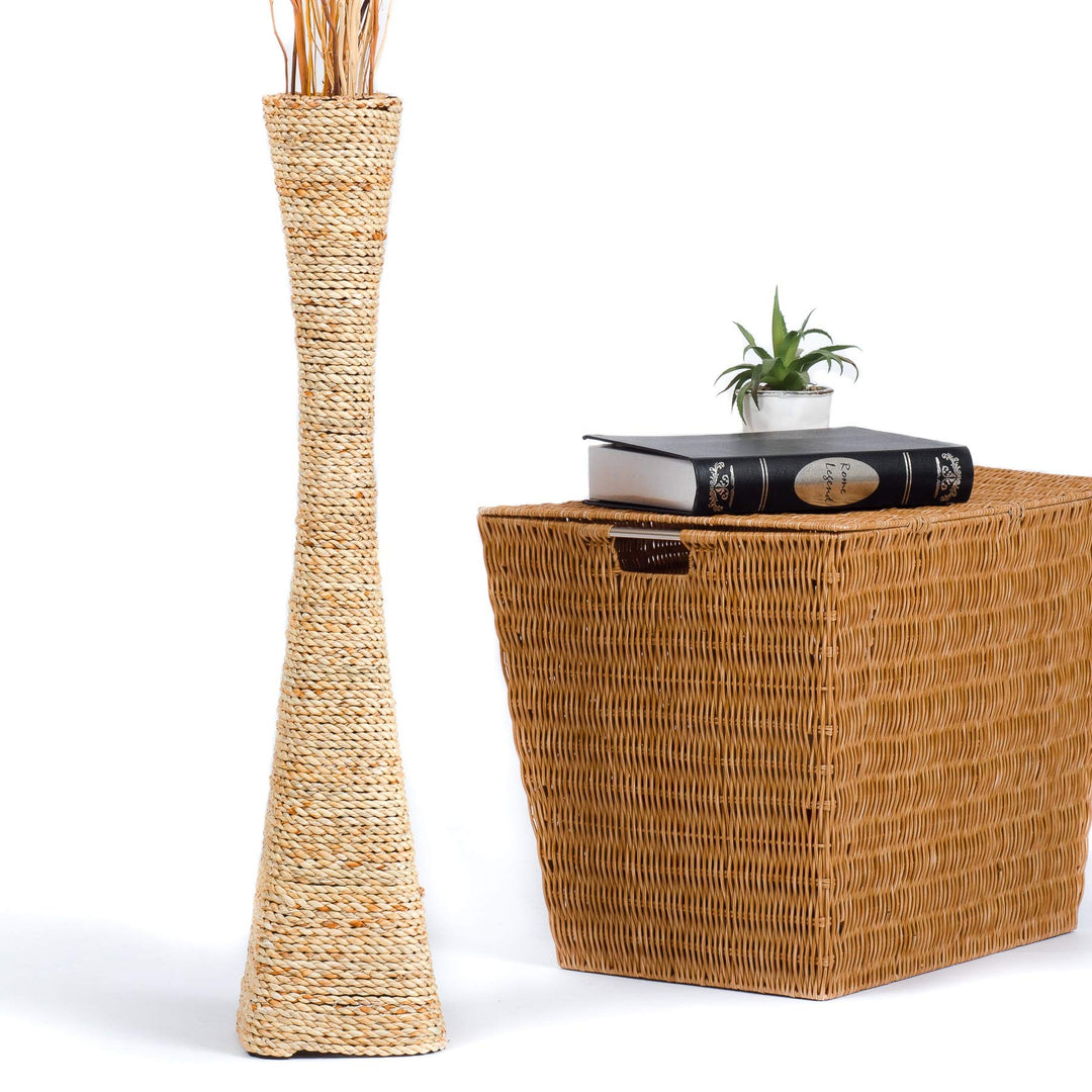 Leewadee Bodenvase für Dekozweige hohe Standvase Design Holzvase, Wasserhyazinthe, 70 cm, Natur 70 c