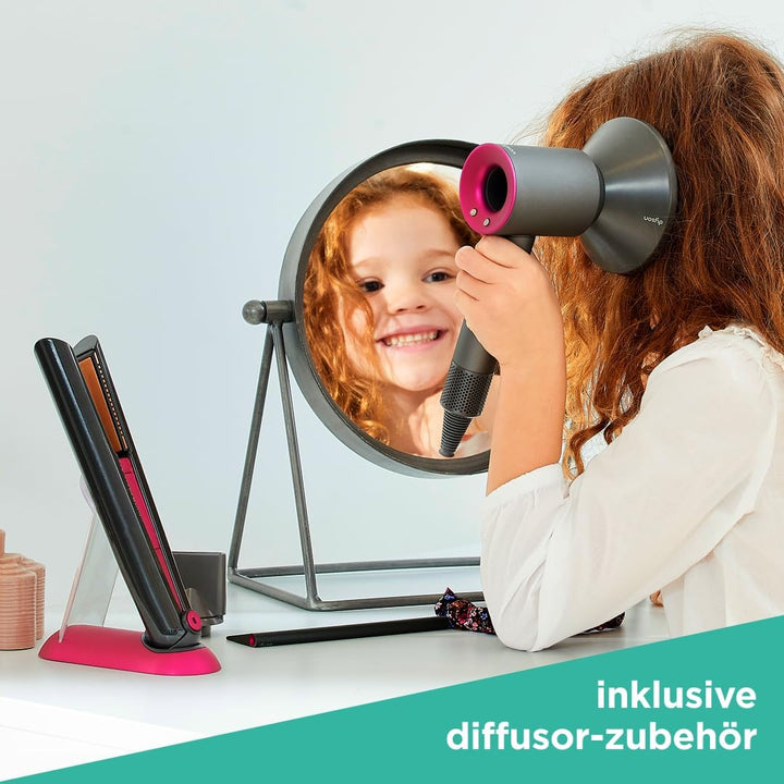 Casdon 73552 Dyson Supersonic & Corrale Deluxe Styling Set-Spielzeug-Glätteisen & Föhn mit echter Fu