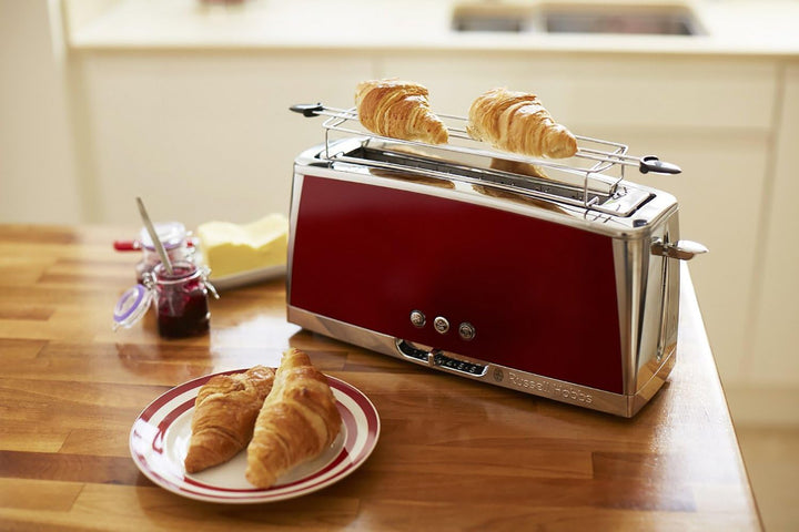 Russell Hobbs Toaster [Langschlitz für 2 Scheiben / 1 breite Brotscheibe] Luna Edelstahl Rot (extra