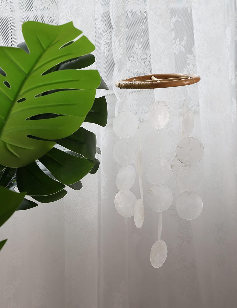 Windspiel Capiz-Muscheln-Perlmutt-Muscheln in Weiss für Heim Hängende Ornamente Kinderzimmer schmück