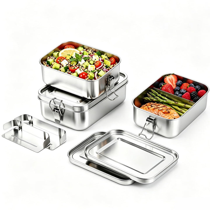 GFTIME Edelstahl Bento Box mit Fächern 3er Set, Brotdose aus 304 Edelstahl, Lunchbox 1400 ml + 850 m