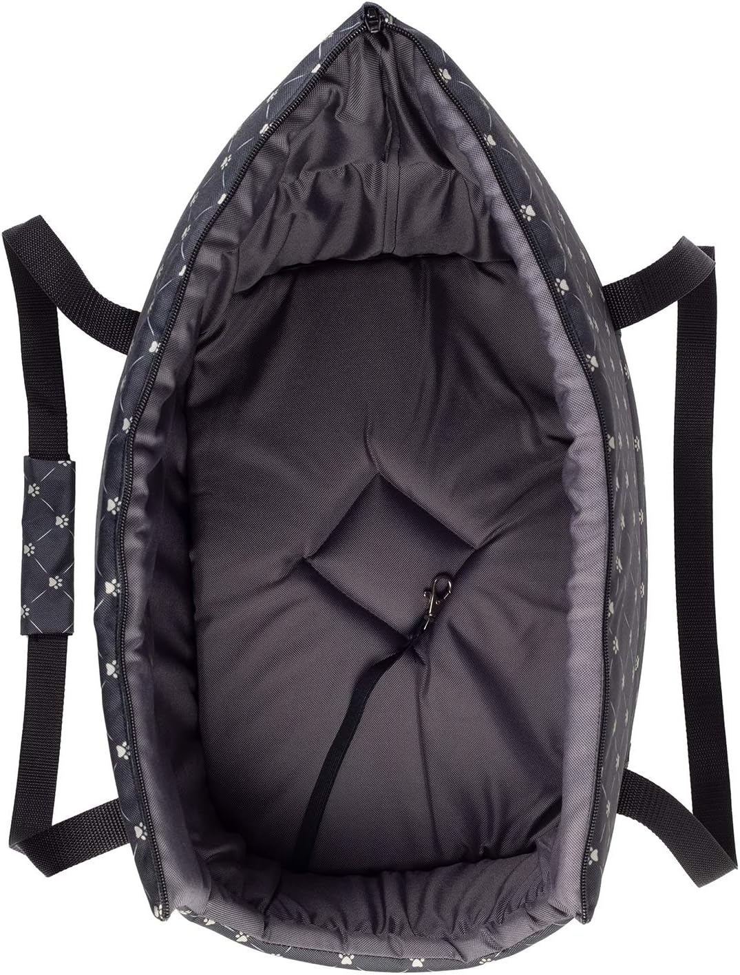 Hundetasche - Schwarz/Muster: Pfoten, M bis 10 kg - Tragetasche für kleinen und mittleren Hund, Welp