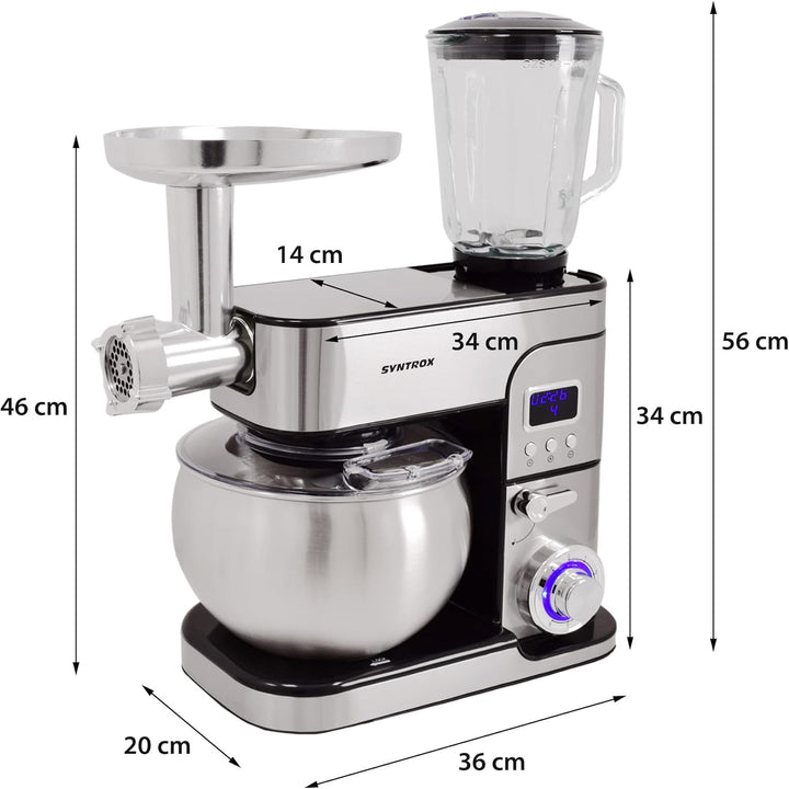 Syntrox Germany KM-1300W de Luxe Marseille Küchenmaschine Knetmaschine Mixer, Edelstahl-Behälter, 6