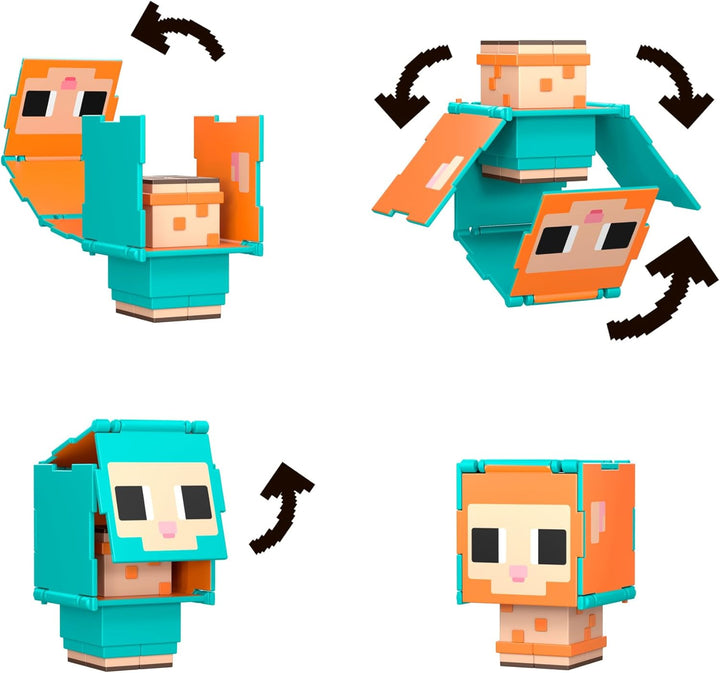 Mattel Minecraft Flippin’ Figs Schaf und Huhn 2er-Figurenpack mit 2-in-1-Spielfiguren, grossen Köpfe